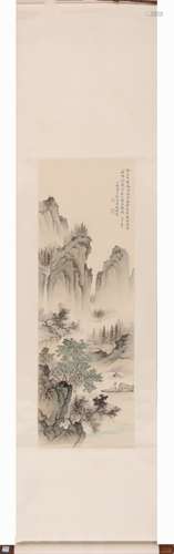 Chinese Landscape Painting Scroll, Ink and Color on Paper, C...