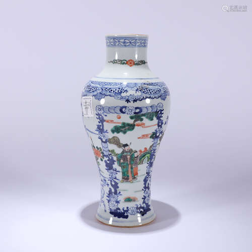 Wucai and Underglaze Blue Enclosing Figure Story Vase