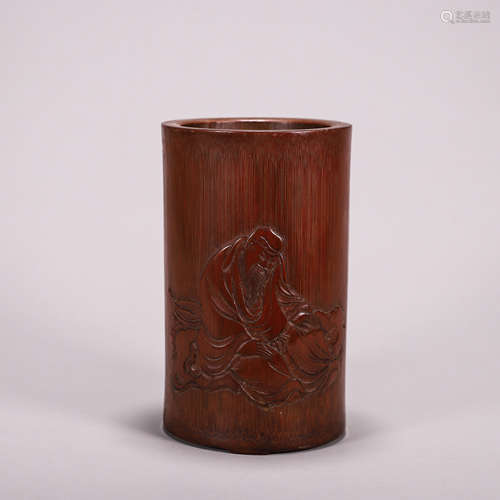 Carved Bamboo Figure Brush Pot