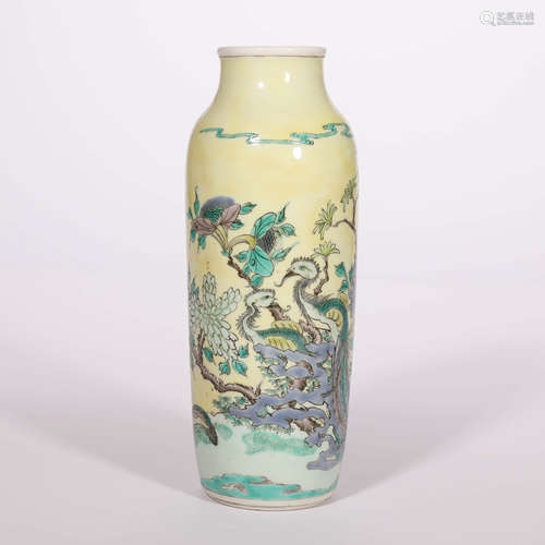 Yellow-Ground Wucai Glaze Peony Vase