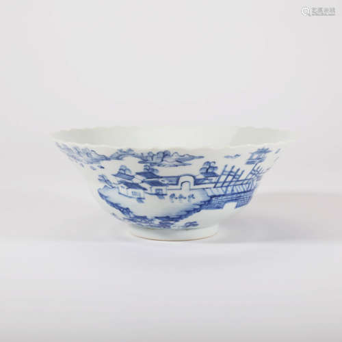 Blue and White Figure Story Lobed Bowl