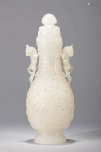 White Jade Sea-Beast Vase