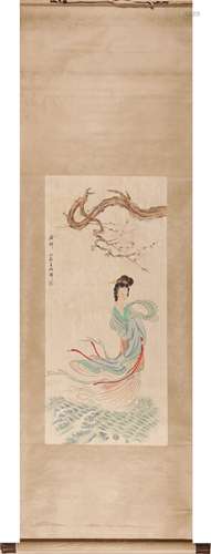 Chinese Figure Painting Scroll, Ink and Color on Paper, Wang...