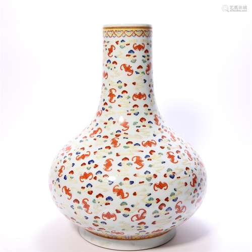 Famille Rose Bat Bottle Vase