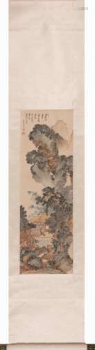 Chinese Landscape Painting Scroll, Ink and Color on Paper, P...