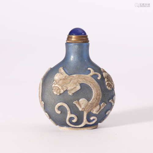 White Overlay Blue Glass Dragon Snuff Bottle