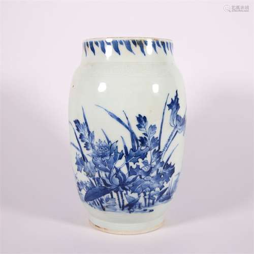 Blue and White Wild Goose and Reed Jar