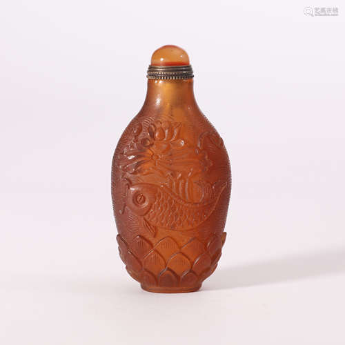 Glass Imitation Amber Carp Snuff Bottle