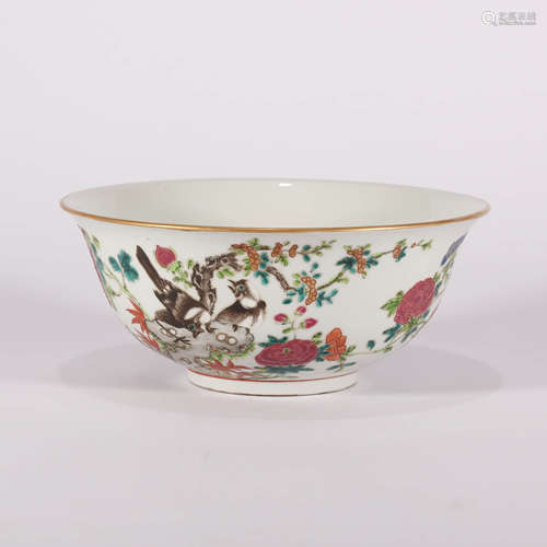 Famille Rose Flower and Bird Bowl