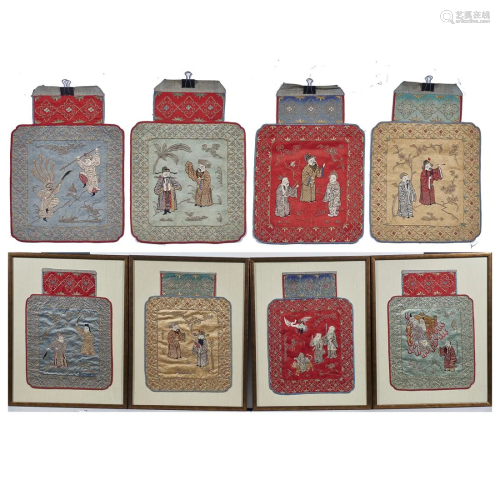 (lot of 8) Chinese embroidered figural panels