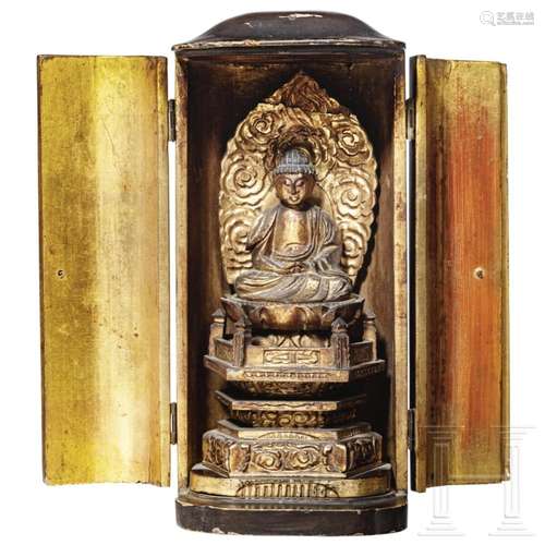 A Japanese travel altar with a meditating Buddha, 19th centu...