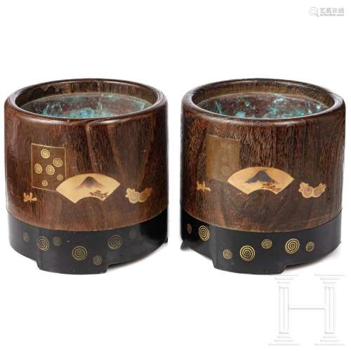 A pair of Japanese hibachis (coal basins), Meiji period