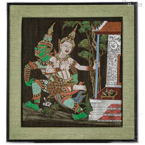An Indonesian silk painting, 20th century