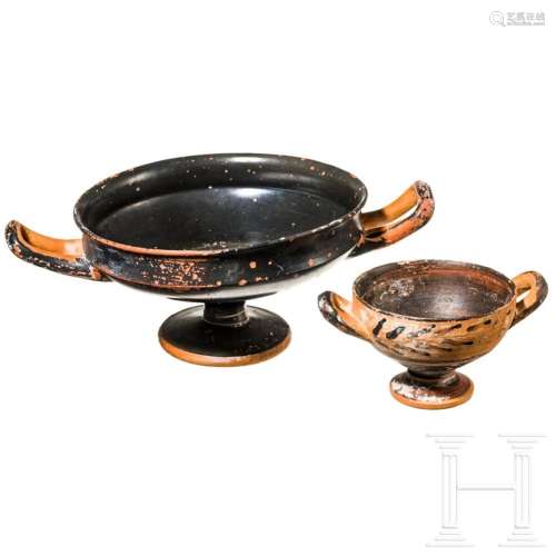 Two Attic bowls with foot (Kylikes), 4th century B.C.