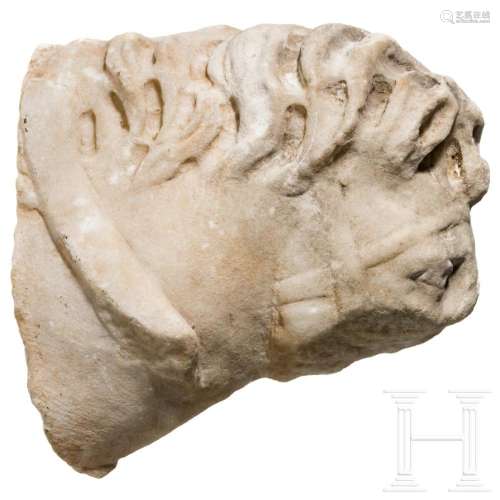 A Roman fragment of a horse head, marble, 2nd - 3rd century