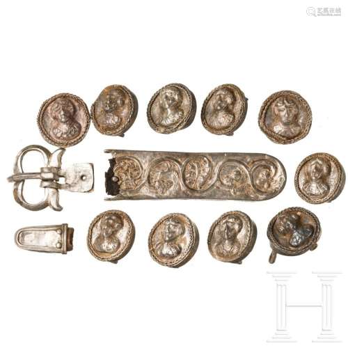 A set of Sasanian belt fittings made of silver, late 6th – e...