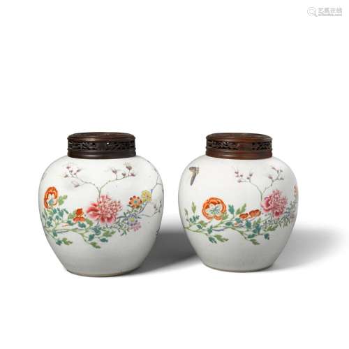 A PAIR OF FAMILLE-ROSE 'FLORAL' GINGER JARS Yongzheng period...