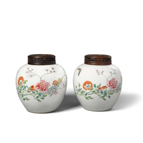 A PAIR OF FAMILLE-ROSE 'FLORAL' GINGER JARS Yongzheng period...