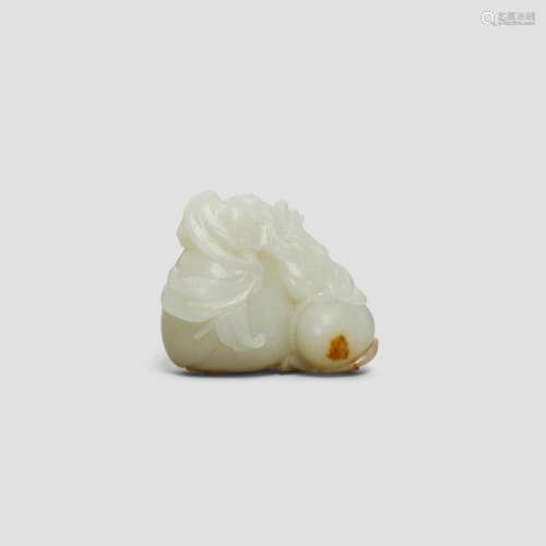 A WHITE JADE 'PEACH AND BAT' GROUP Late 18th/early 19th cent...