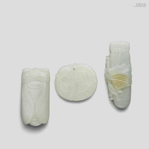 THREE WHITE JADE CARVINGS  Late Qing dynasty and later  (3)