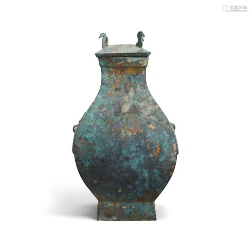 AN ARCHAIC BRONZE VESSEL AND COVER, FANGHU Han dynasty