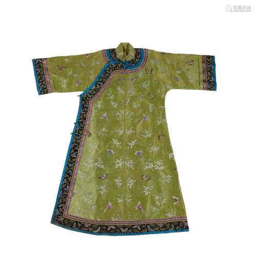 A SPRING-GREEN EMBROIDERED SILK GAUZE INFORMAL LADY'S ROBE L...
