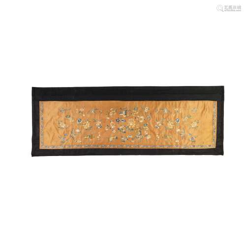 AN EMBROIDERED SILK APRICOT-GROUND PANEL Late Qing dynasty