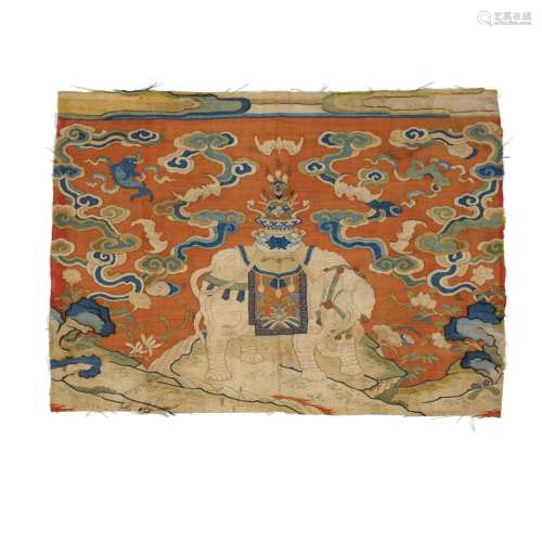 A SILK KESI 'ELEPHANT' PANEL FRAGMENT  Early Qing dynasty, 1...