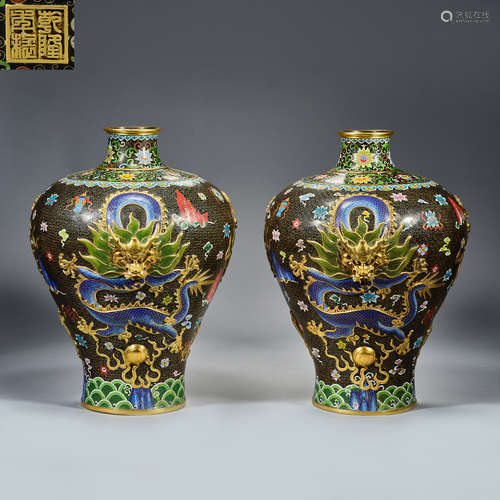 Qing Dynasty Qianlong, cloisonne , dragon decorative, Pot