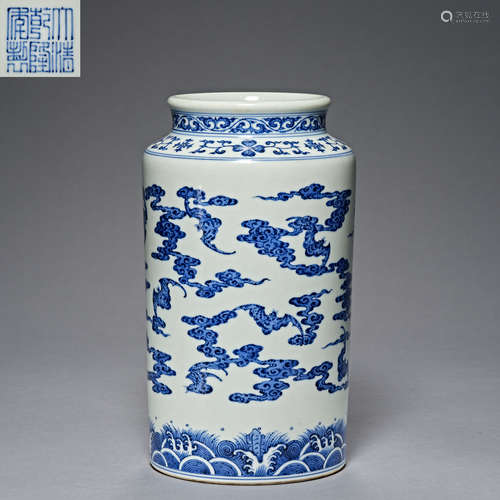 Qing Dynasty Qianlong,Buford figure, blue and white, Long Bo...