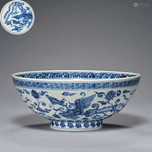 Ming Dynasty, blue and white, phoenix decorative, Bowl