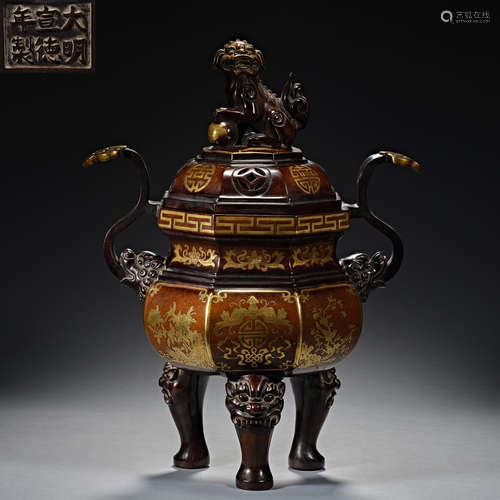 Ming Dynasty Xuande, Lion knob, Copper Censer