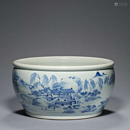 Qing Dynastydynasty, blue and white porcelain ware, landscap...