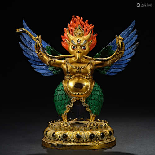 Qing Dynasty, Gilt Bronze , painted big peng bird, Statue