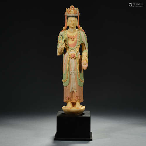 Tang Dynasty, white stone with painted, Buddha Statue