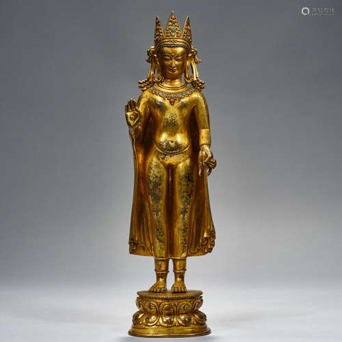 China, Gilt Bronze , standing Buddha Statue