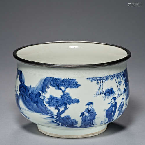 Qing Dynasty, blue and white, figures landscape decoration, ...