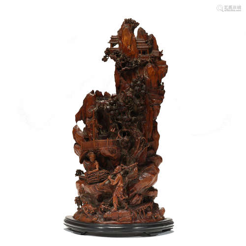 Qing Dynasty sandalwood, figure decoration, SHANZI