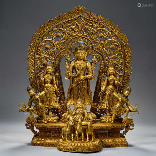 Ming and Qing Dynasties,Gilt Bronze ,  A group Of Buddha Sta...