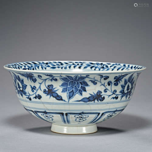 Ming and Qing Dynasties,  flower decoration, blue and white ...