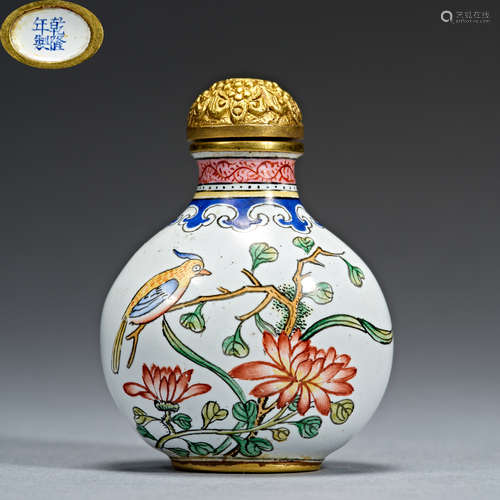 Qing Dynasty Qianlong, painting enamel, flower and bird deco...