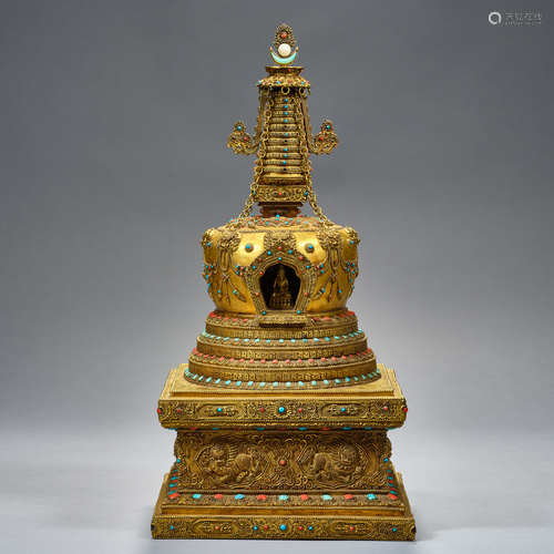 Qing Dynasty, Gilt Bronze , Stupa