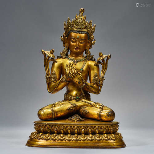 Ming Dynasty, inlaid with gems,Gilt Bronze , Buddha Statue