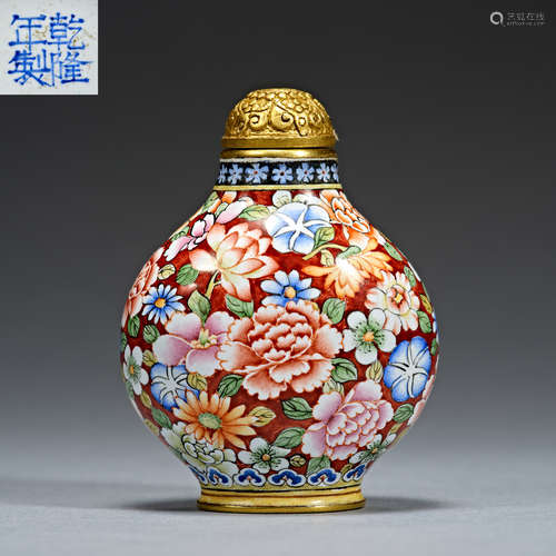 Qing Dynasty Qianlong,  Gilt Bronze, painting enamel, flower...