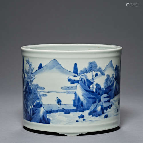 Ming and Qing Dynasties, blue and white porcelain, landscape...