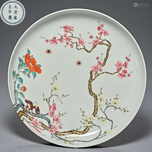 Qing DynastyYongzheng, Famille Rose,flower decoration, Plate