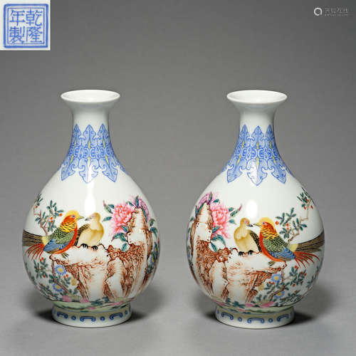 Qing Dynasty Qianlong, flower and bird decoration, Famille R...