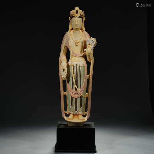 Tang Dynasty, white stone with painted, Buddha Statue