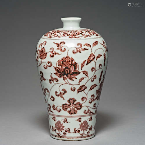 Ming Dynasty, glazed red porcelain, Plum Bottle