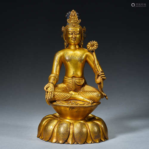 Ming and Qing Dynasties, Gilt Bronze , Buddha Statue